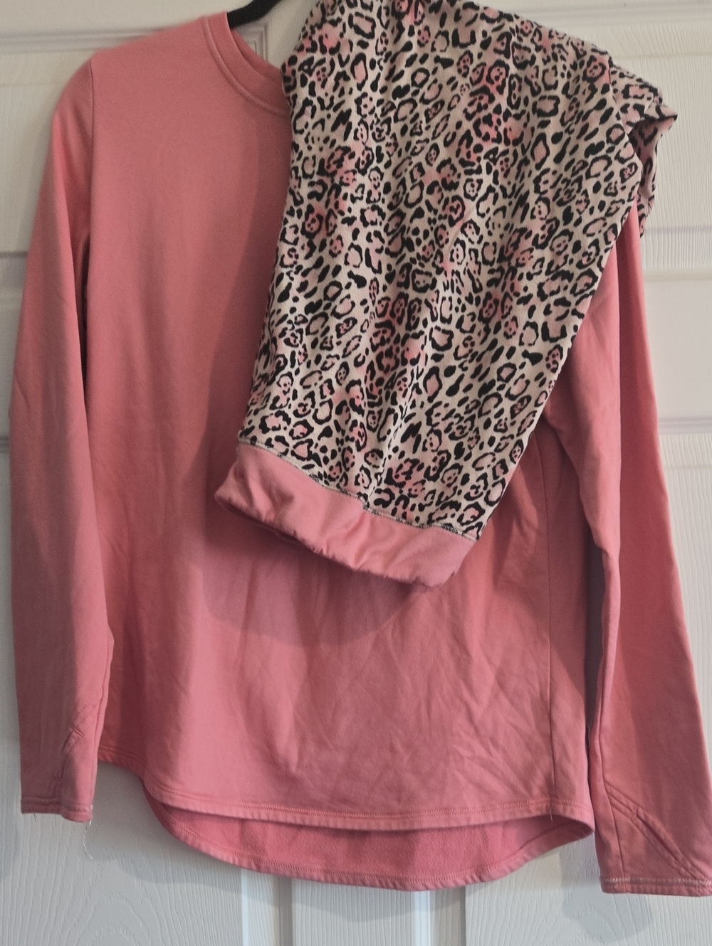 Cuddl Duds Pink Long Sleeve Top with Pink & Black Leopard Print Pants